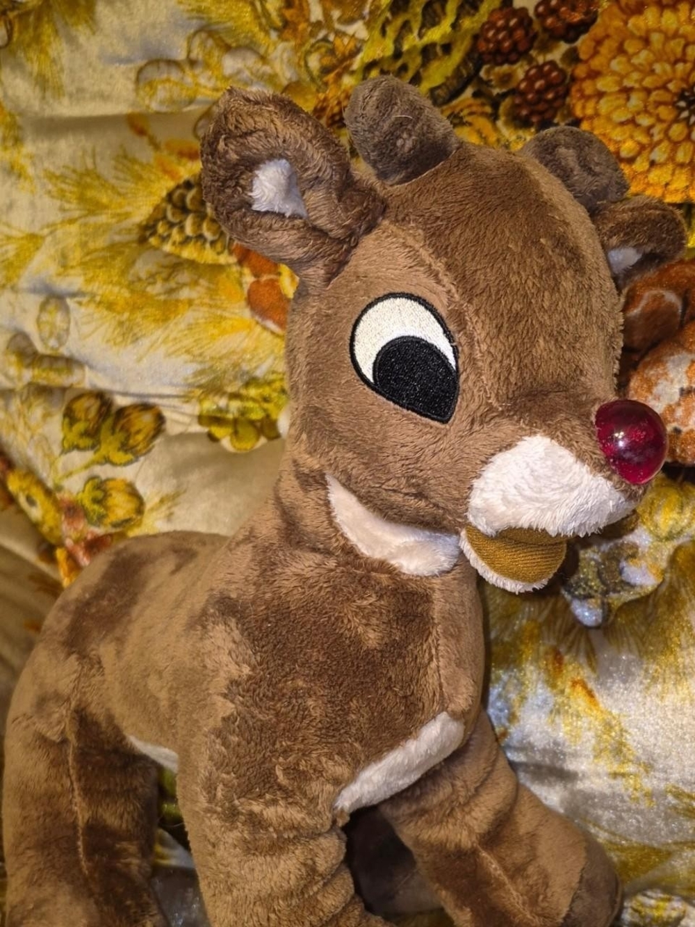 Plush Brown Reindeer Toy with Red Nose - Soft Cuddly Stuffed Animal